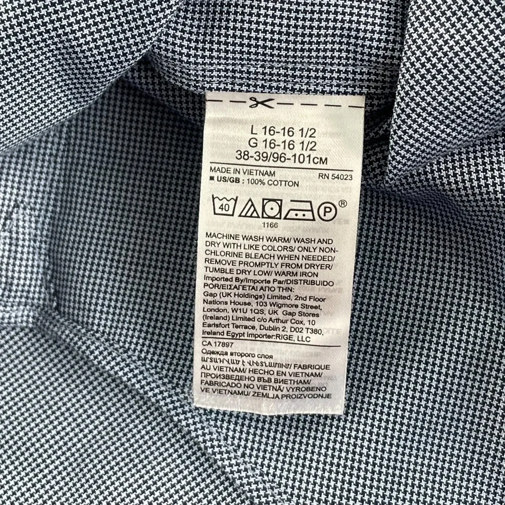 Banana Republic Shirt Men Large Blue‎ Mini Houndstooth Slim Fit Non Iron NWOT